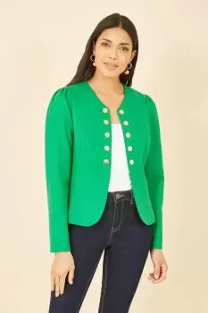 Green Ponte Jacket With Military Buttons