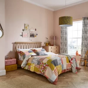 Clarissa Hulse Ginkgo Patchwork Pink and Mustard 100% Cotton Reversible Duvet Cover and Pillowcase Set MultiColoured