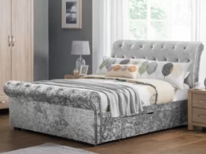 Julian Bowen Verona 4ft6 Double Silver Crushed Velvet Glitz Upholstered Fabric 2 Drawer Bed Frame