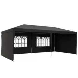 Outsunny 6 x 3m Party Tent Gazebo Marquee Outdoor Patio Canopy Shelter with Windows and Side Panels, Dark Grey