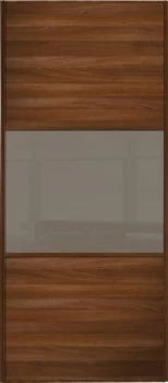 Wickes Sliding Wardrobe Door Wideline Walnut Panel and Cappuccino Glass - 2220 x 914mm