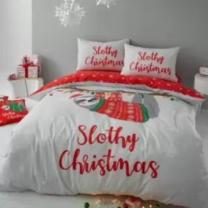 Catherine Lansfield Slothy Christmas Reversible Easy Care Duvet Cover Set, Grey, Double