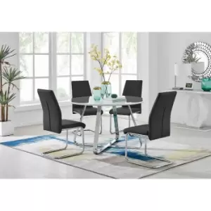 Furniture Box Santorini White Wood Contemporary Round Dining Table and 4 Black Lorenzo Chairs