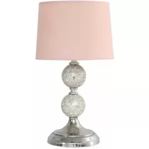 Minisun - Mosaic Crackle Glass Ball Table Lamp Chrome Fabric Shade - Pink - No Bulb