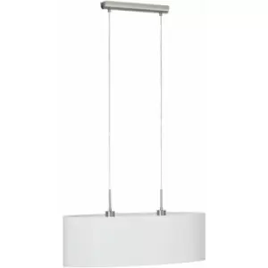 Pendant Light Colour Satin Nickel Steel Shade White Fabric Bulb E27 2x60W