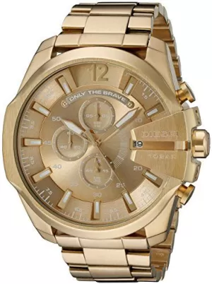 Diesel Mens Mega Chief Chronograph Gold-Tone Stainless Steel Watch - Gold