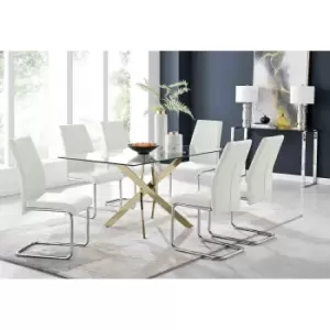 Furniture Box Leonardo 6 Gold Dining Table and 6 White Lorenzo Chairs