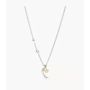 Fossil Womens Elliott Sterling Silver Star And Crescent Moon Necklace - 2-Tone / Gold / Silver