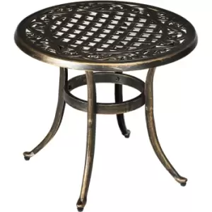 Outsunny 60cm Round Hollow Top Design Side Table with Cast Aluminum Frame - Bronze Tone