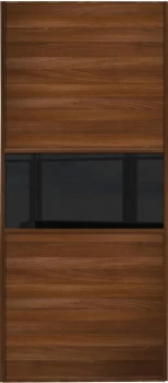 Wickes Sliding Wardrobe Door Fineline Walnut Panel and Black Glass - 2220 x 914mm