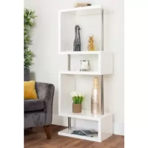 Siena White High Gloss And Chrome Metal Tall 4 Tier Shelving Unit