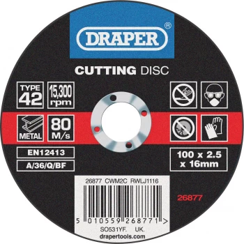 Draper Depressed Centre Metal Cutting Disc 100mm 2.5mm 16mm