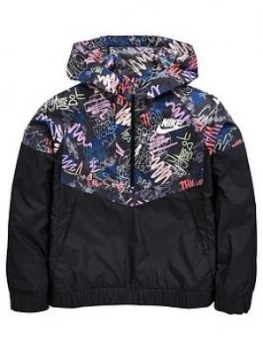 Nike Older Girl Scribble Print Windrunner Jacket Black Size M10 12 Years Women