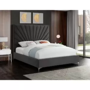 Errence Bed Super King Plush Velvet Steel