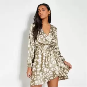 I Saw It First Animal Print Wrap Front Mini Dress - Green