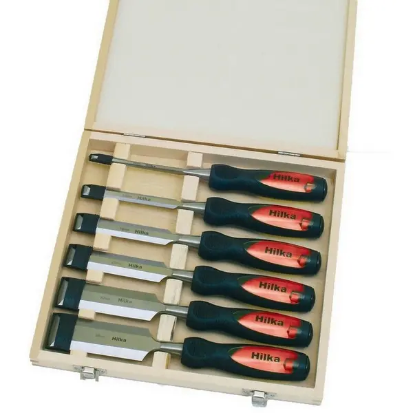 Hilka Hilka Wood Chisel Set 6pc 6 12 19 25 32 38mm In Wooden Box HIL72909006