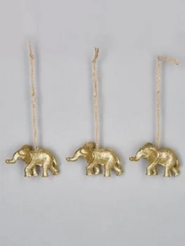 Sass & Belle Set Of 3 Golden Elephant Christmas Tree Decorations