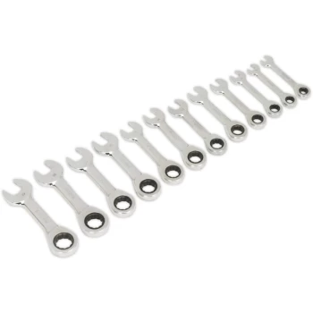 S0633 Stubby Ratchet Combination Spanner Set 12pc Metric - Sealey