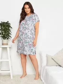 Yours Pretty Paisley Print Nightdress - Grey, Size 14-16, Women