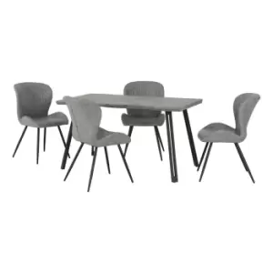 Quebec Wave Rectangular Dining Table with 4 Chairs, Grey Concrete Effect Grey