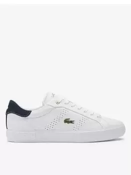 Lacoste Powercourt2.0 Leather Trainer, White/Navy, Size 9, Men