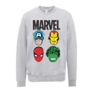 Marvel Comics Main Character Faces Mens Grey Sweatshirt - XXL - Grey