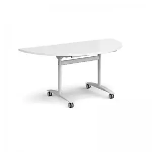 Semi circular deluxe fliptop meeting table with white frame 1600mm x