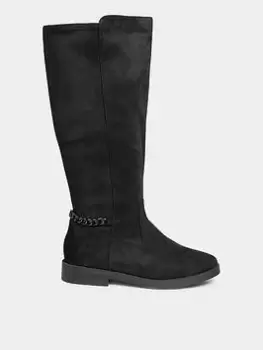 Yours Extra Wide Fit Chain Detail Stretch Knee Boot Micro Black, Size E, Women