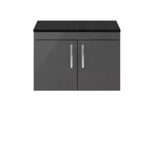 Nuie Athena 800 Wall Hung 2-door Vanity & Sparkling Black Worktop - Gloss Grey