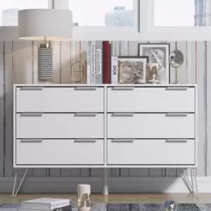 Matt White 6 Drawer Bedroom Chest Drawers.Silver Hairpin Legs.14cm Deep Drawers. - White