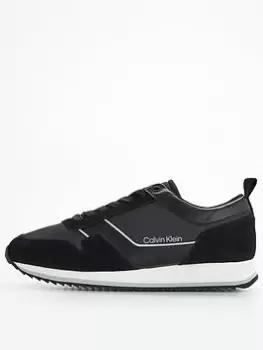 Calvin Klein Low Top Lace Up Mix Trainer, Black, Size 45, Men