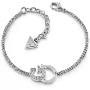 GUESS rhodium plated bracelet with G-handcuff pendant and Swarovski crystals