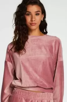 Hunkemoller Velour rib top with long sleeves Pink