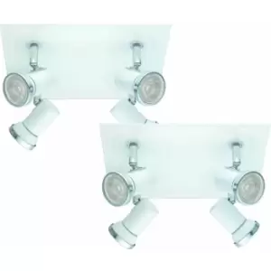 2 pack Wall Flush Ceiling Light IP44 Bathroom Colour White Chrome GU10 4x3.3W