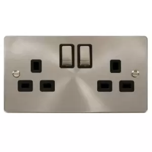 Click Scolmore Define Brushed Steel 2 Gang Double Pole Switch 13A With Black Ingot - FPBS536BK