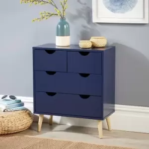 Skara - Blue Chest of 4 Drawers Wooden Scandi Style Legs Modern Integrated Handles - Blue