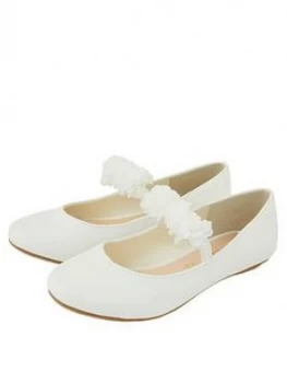 Monsoon Girls Cynthia Corsage Shimmer Ballerina Shoes - Ivory, Size 1 Older