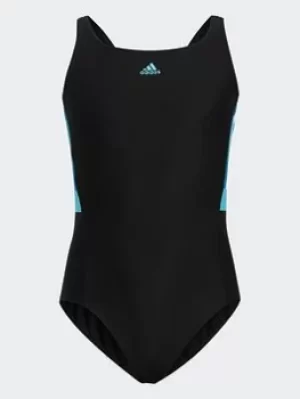 Boys, adidas Colorblock 3-stripes Swimsuit, Black/White, Size 11-12 Years