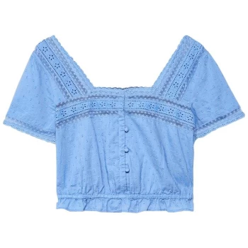 Jack Wills Hailey Broderie Peplum Blouse - Blue