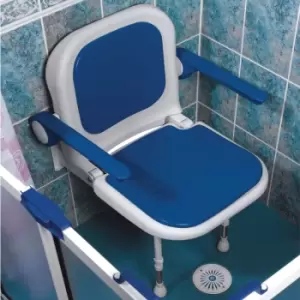 AKW 4000 Series Standard Fold Up Padded Shower Seat Blue with Back & Blue Arms