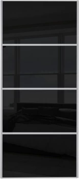 Wickes Sliding Wardrobe Door Silver Framed Four Panel Black Glass - 2220 x 762mm