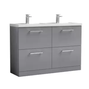 Nuie Arno 1200mm Floor Standing 4 Drawer Vanity & Double Polymarble Mid-Edge Basin Gloss Mid Grey