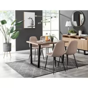 Kylo Brown Wood Effect Dining Table & 4 Cappuccino Corona Faux Leather Dining Chairs with Black Legs Diamond Stitch - Cappuccino