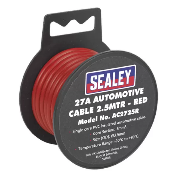 Genuine SEALEY AC2725R Automotive Cable Thick Wall 27A 2.5mtr Red