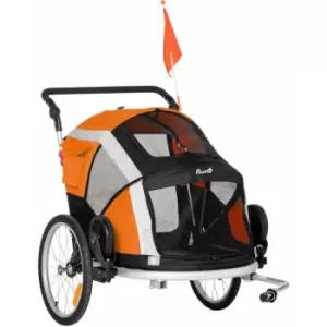 Two-In-One Dog Bicycle Trailer w/ Safety Leash, Reflectors - Orange - Pawhut