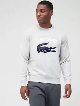 Mens Lacoste Crocodile Print Crew Neck Sweatshirt Size 3 - S Grey Chine