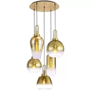 Luminosa Acree 2.5m Round Ceiling Pendant 5 Light E27 With Various Glasses, Brass Gold, Matt Black