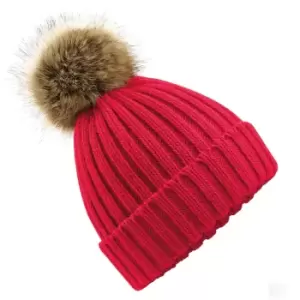 Beechfield Unisex Fur Pop Pom Chunky Beanie (One Size) (Classic Red)