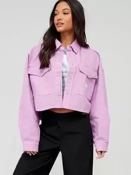 Calvin Klein Jeans Oversized Crop Denim Shirt - Lilac, Purple, Size S, Women