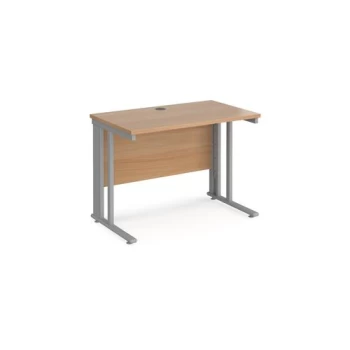 Office Desk 1000mm Rectangular Desk With Cable Managed Leg Beech Tops With Silver Frames 600mm Depth Maestro 25